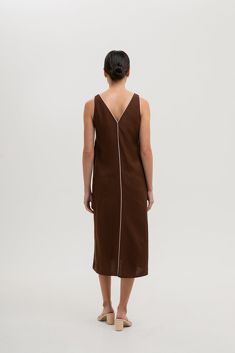 LORENE CONTRAST LINEN SHIFT DRESS