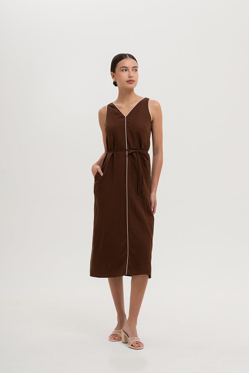 LORENE CONTRAST LINEN SHIFT DRESS
