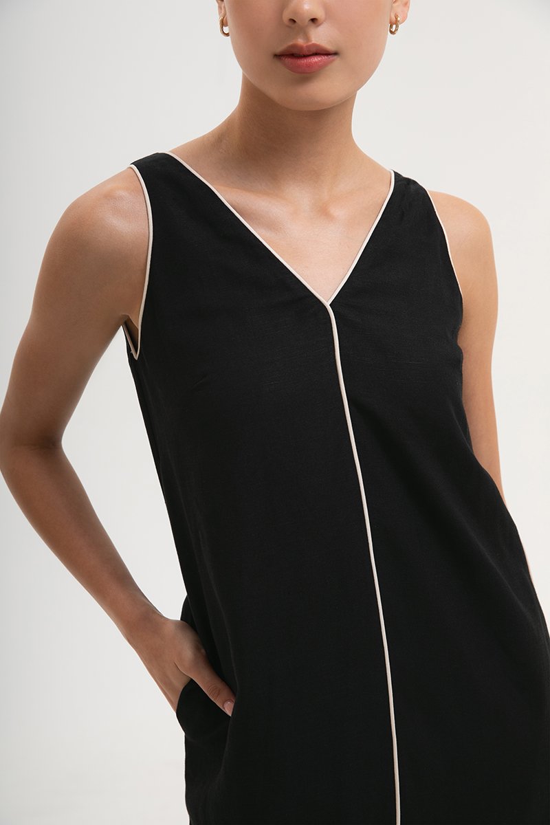 LORENE CONTRAST LINEN SHIFT DRESS