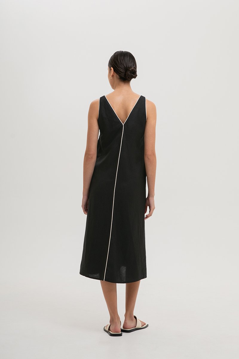 LORENE CONTRAST LINEN SHIFT DRESS