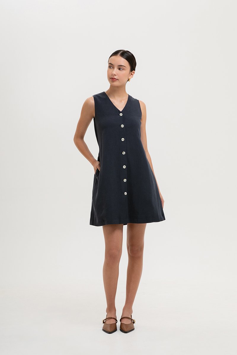 ROMY TIE BACK VEST LINEN DRESS