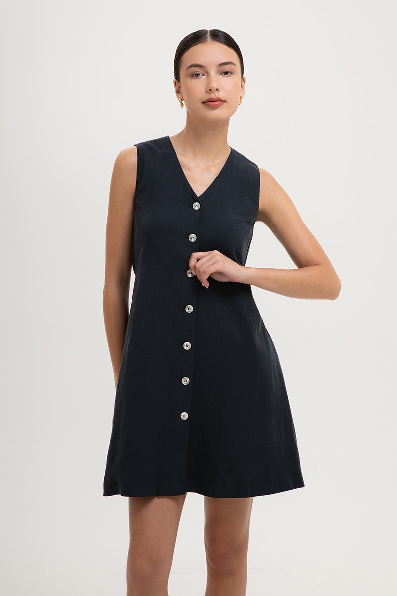 ROMY TIE BACK VEST LINEN DRESS