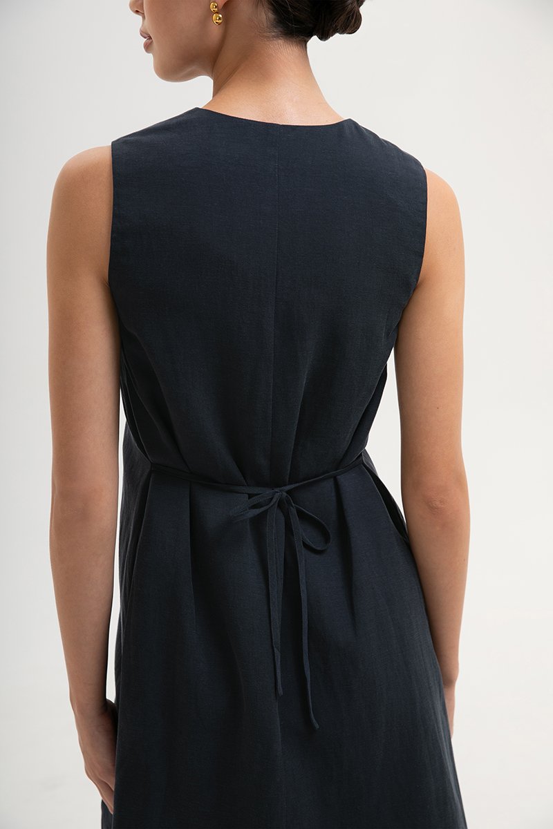 ROMY TIE BACK VEST LINEN DRESS