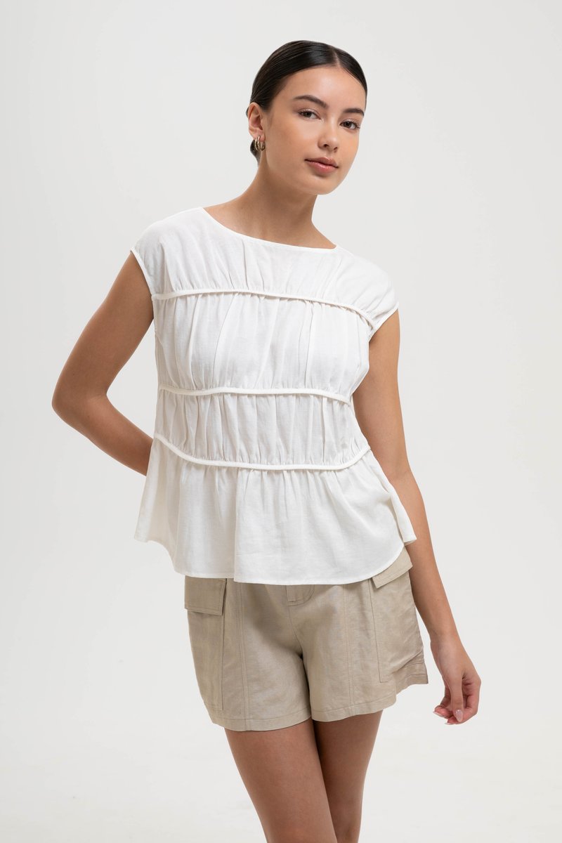 JYNN RUCHED LINEN TOP