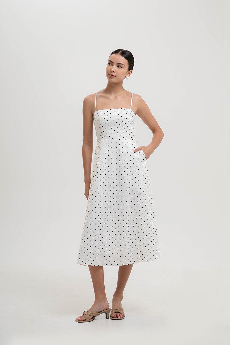 KAYLIA CAMI POLKADOT LINEN DRESS