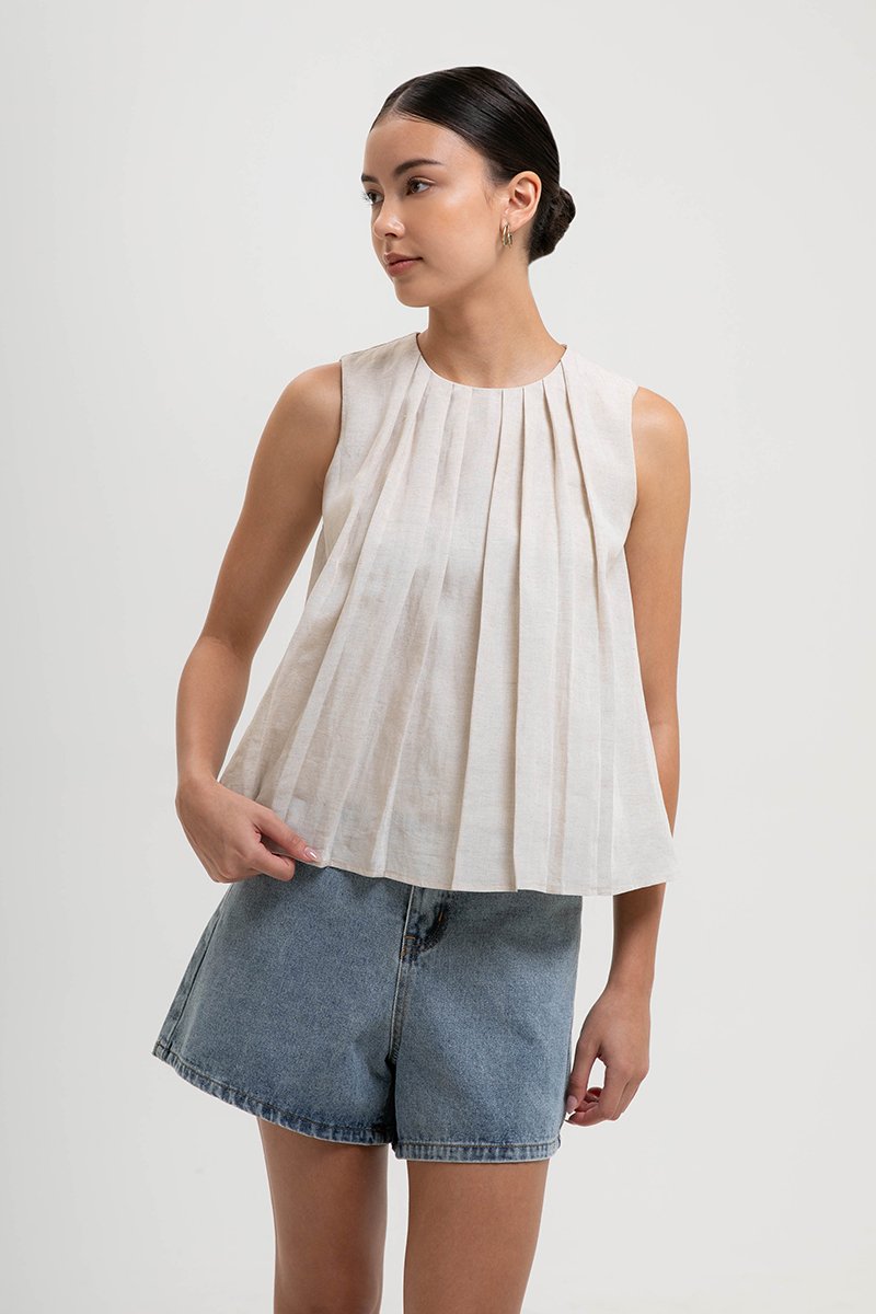 BECKY PLEATED LINEN TOP