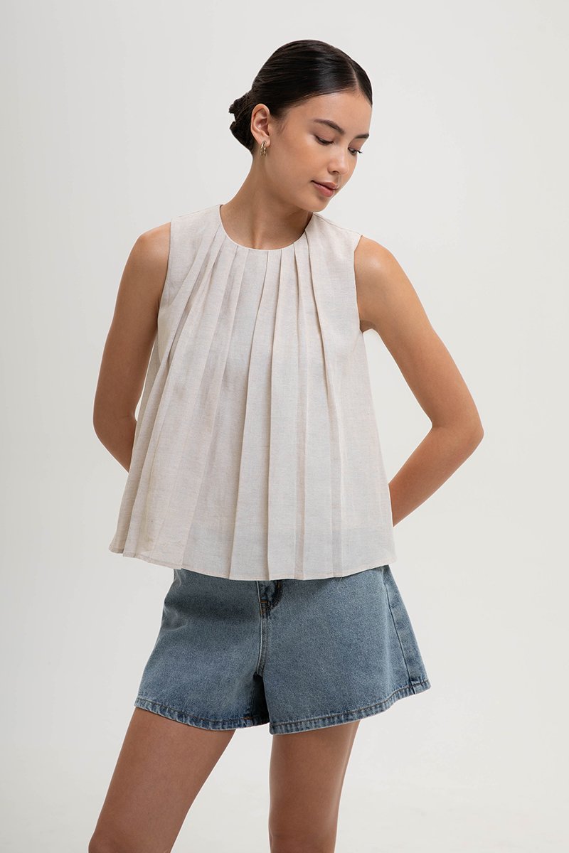 BECKY PLEATED LINEN TOP
