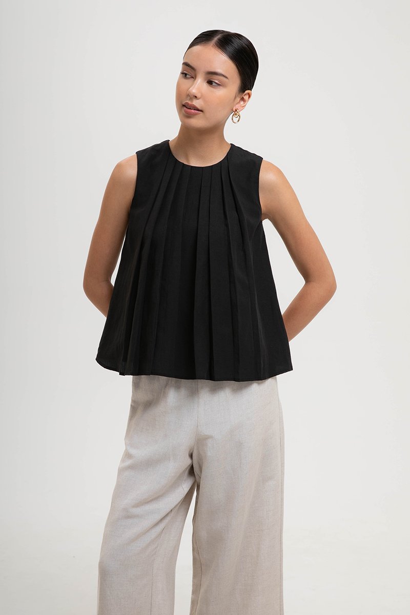 BECKY PLEATED LINEN TOP