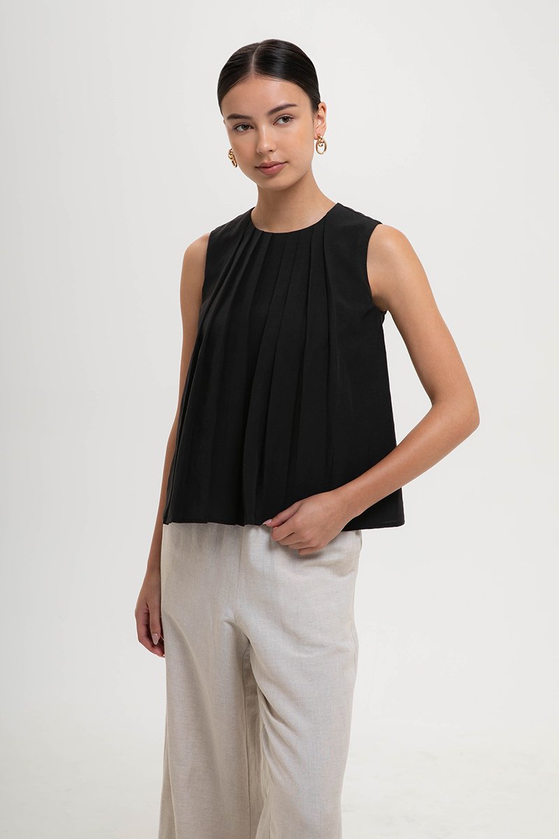 BECKY PLEATED LINEN TOP