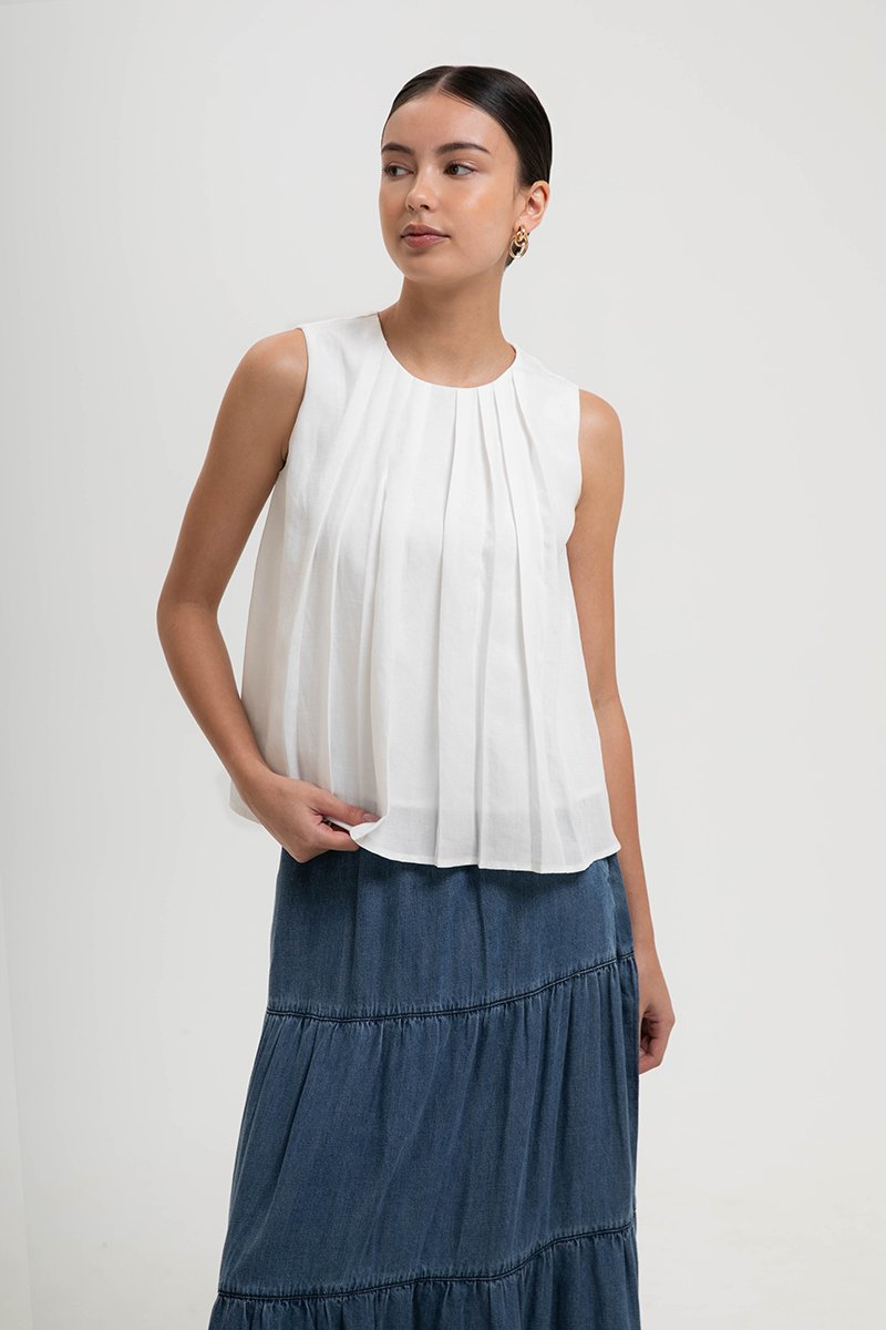 BECKY PLEATED LINEN TOP