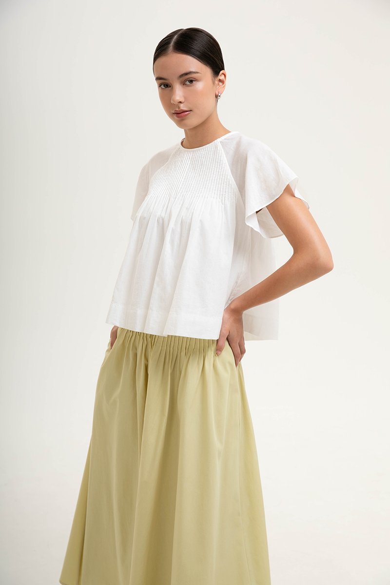 ESRA PIN TUCK FLUTTER SLEEVES TOP
