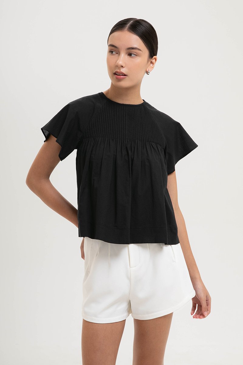 ESRA PIN TUCK FLUTTER SLEEVES TOP
