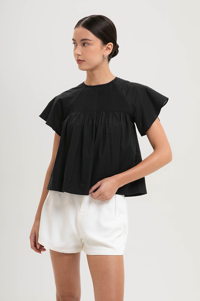 ESRA PIN TUCK FLUTTER SLEEVES TOP