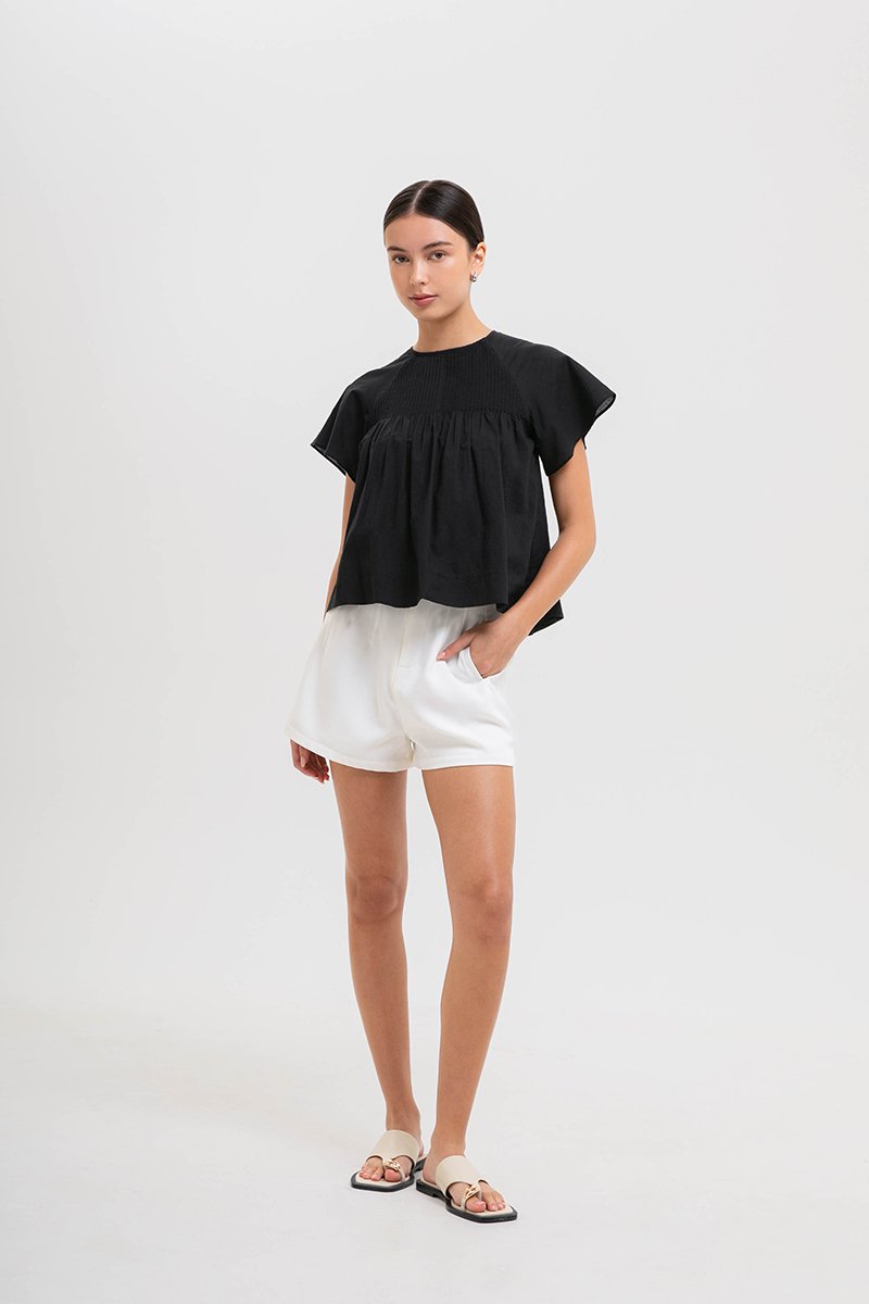 ESRA PIN TUCK FLUTTER SLEEVES TOP