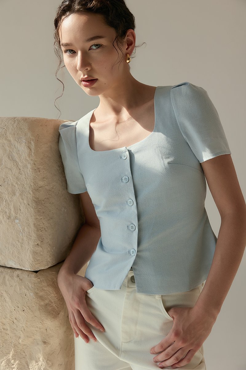 MEGHAN SHORT SLEEVE VEST LINEN TOP