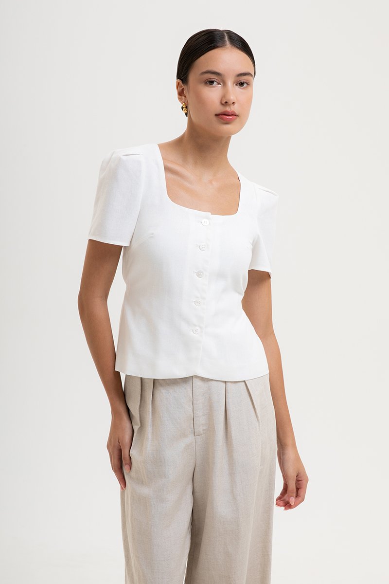 MEGHAN SHORT SLEEVE VEST LINEN TOP