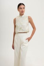 LAUREL SPARROW JACQUARD CHEONGSAM TOP