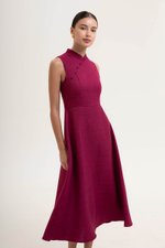 SADIE TEXTURED FIT AND FLARE CHEONGSAM DRESS