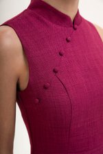 SADIE TEXTURED FIT AND FLARE CHEONGSAM DRESS