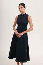 SADIE TEXTURED FIT AND FLARE CHEONGSAM DRESS