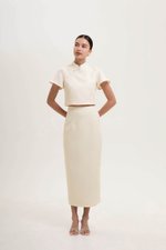 AMAYA TWEED FLUTTER SLEEVE CHEONGSAM TOP