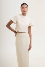 AMAYA TWEED FLUTTER SLEEVE CHEONGSAM TOP