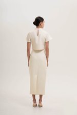 AMAYA TWEED FLUTTER SLEEVE CHEONGSAM TOP