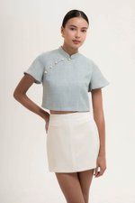 AMAYA TWEED FLUTTER SLEEVE CHEONGSAM TOP