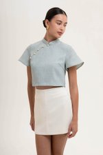 AMAYA TWEED FLUTTER SLEEVE CHEONGSAM TOP