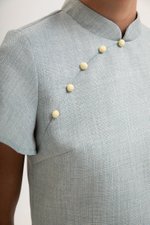 AMAYA TWEED FLUTTER SLEEVE CHEONGSAM TOP