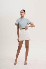 AMAYA TWEED FLUTTER SLEEVE CHEONGSAM TOP