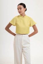 AMAYA TWEED FLUTTER SLEEVE CHEONGSAM TOP