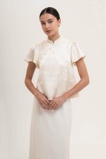 MYOKO FLORAL SATIN FLUTTER SLEEVE CHEONGSAM TOP