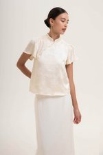 MYOKO FLORAL SATIN FLUTTER SLEEVE CHEONGSAM TOP