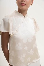 MYOKO FLORAL SATIN FLUTTER SLEEVE CHEONGSAM TOP