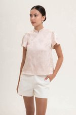 *BACKORDER* MYOKO FLORAL SATIN FLUTTER SLEEVE CHEONGSAM TOP