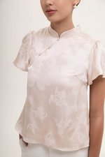 *BACKORDER* MYOKO FLORAL SATIN FLUTTER SLEEVE CHEONGSAM TOP