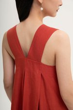 TIFFIE LINEN VBACK MIDI DRESS