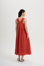 TIFFIE LINEN VBACK MIDI DRESS