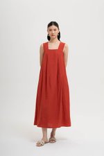 TIFFIE LINEN VBACK MIDI DRESS