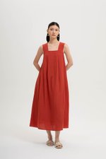 TIFFIE LINEN VBACK MIDI DRESS
