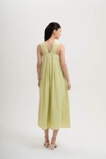 TIFFIE LINEN VBACK MIDI DRESS