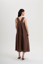 TIFFIE LINEN VBACK MIDI DRESS