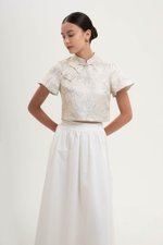 ALYA JACQUARD FLUTTER SLEEVE CHEONGSAM TOP