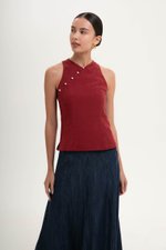 PEARLENE CHEONGSAM LINEN TOP