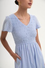 LENNY SMOCKED TEXTURED COTTON DRESS