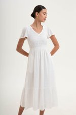 LENNY SMOCKED TEXTURED COTTON DRESS