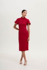 *PREORDER* AKIRA TWEED FLUTTER SLEEVE CHEONGSAM MIDI DRESS