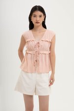 MELLISA RUFFLE TIE FRONT LINEN TOP
