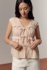 MELLISA RUFFLE TIE FRONT LINEN TOP